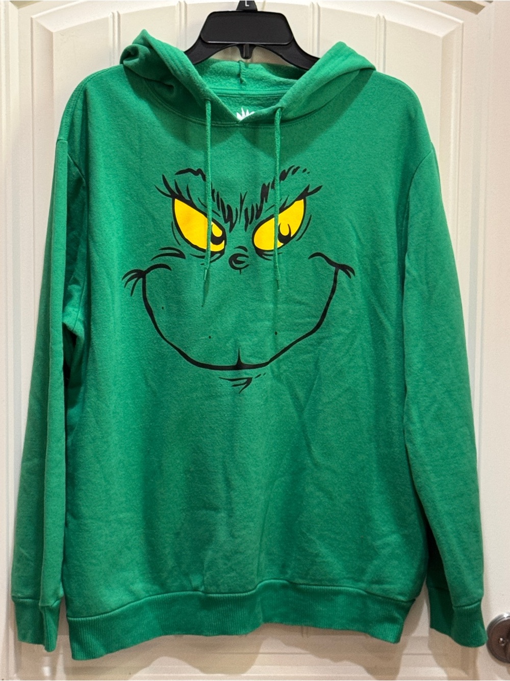 Green Grinch Face Hoodie with Yellow Eyes